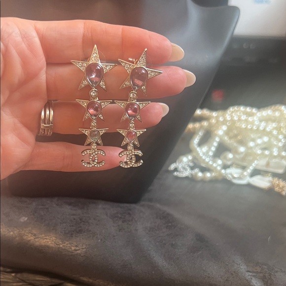 Silver and Pink Star Earrings - Picture 3 of 8